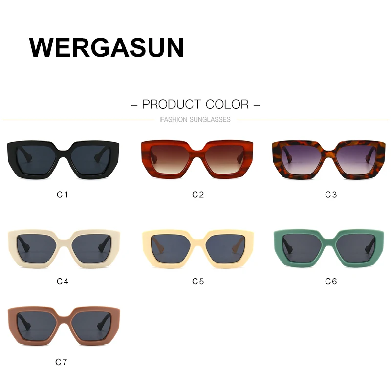 

WERGASUN Sunglasses Women Trendy Vintage Brand Designer Hip Hop Square Gradient Lens Sun Glasses Female UV400