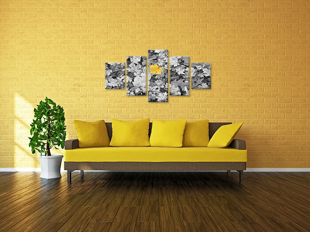 

5 Panels Canvas Wall Art Painting Black and White Fallen Leaves Print Home Decor Poster Modern Living Room Decoration Pictures
