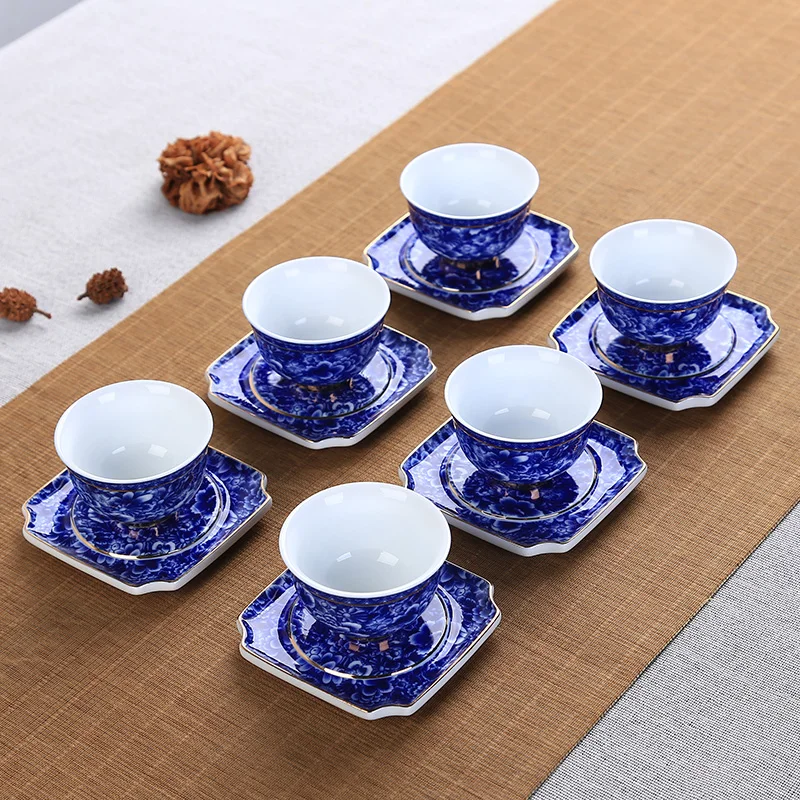 

Chinese Kung Fu Ceramic Tea Set 6 Mini Cup Portable Blue and White Porcelain Cup Tea Ceremony Cup Landscape Tea Set New MM60CJ