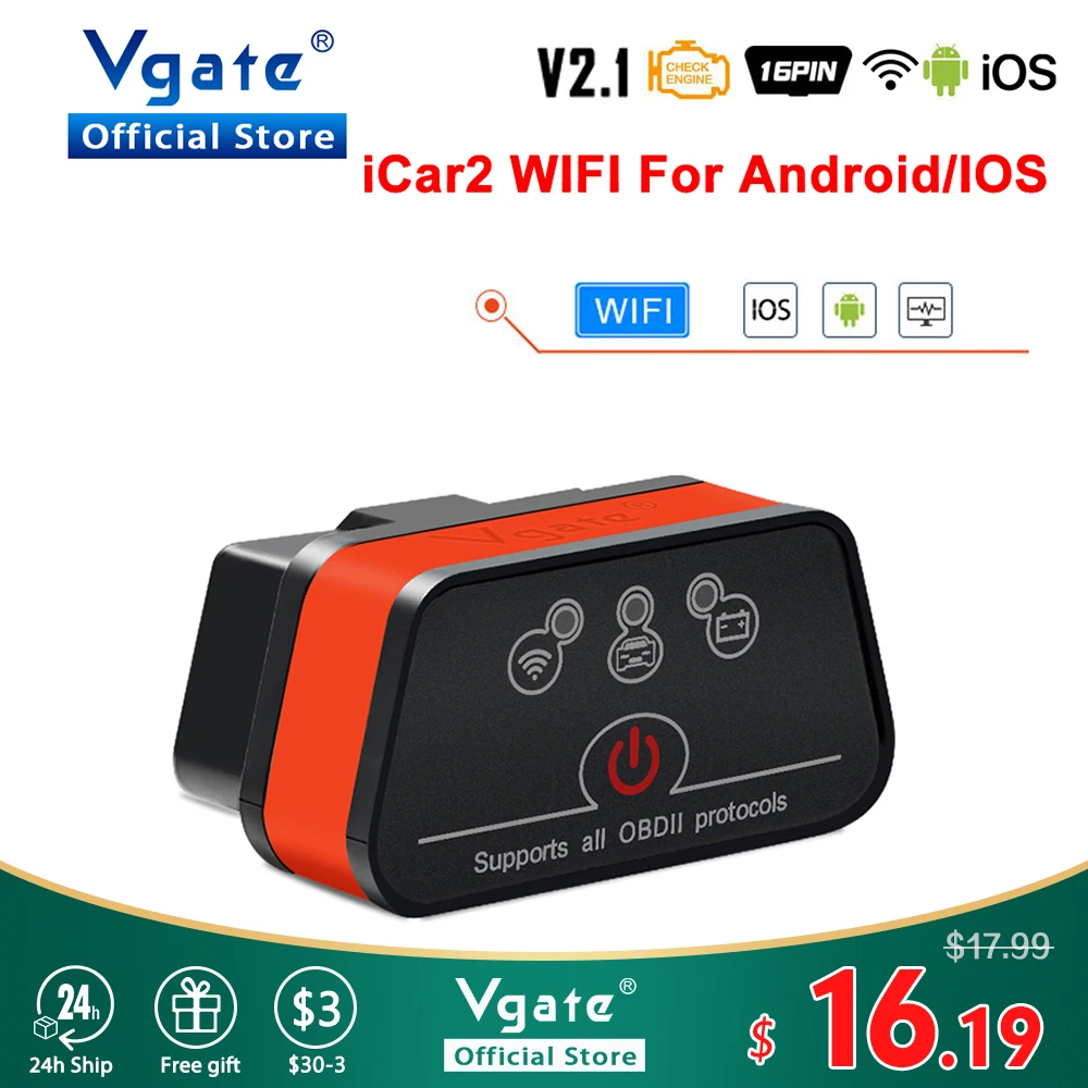 Диагностический инструмент Vgate obd2 ELM327 icar2 Wi Fi мини сканер для автомобиля elm 327 V2.1