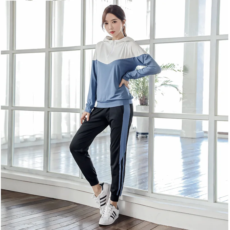 

Женский спортивный костюм из 2 предметов для йоги, свитшот с быстрой сухое худи и брюки для бега, фитнеса и бега