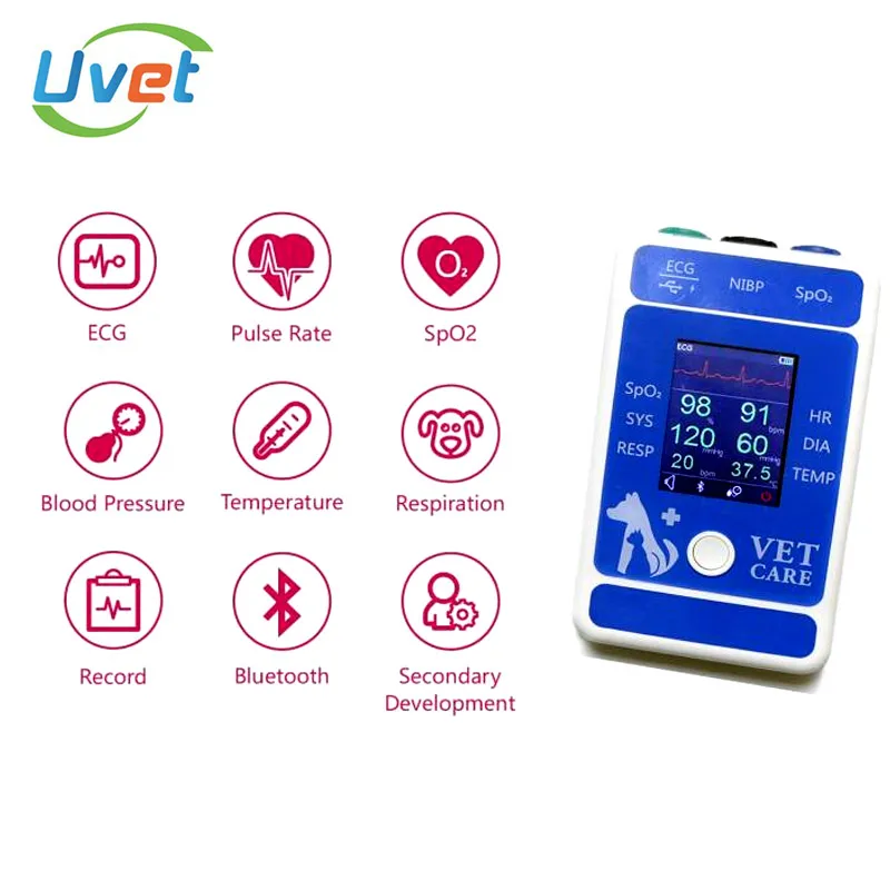Uvet больница животных медицинская ЭКГ температура SPO2 Bluetooth ветеринарное оборудование животных портативный монитор пациента Пульсоксиметр