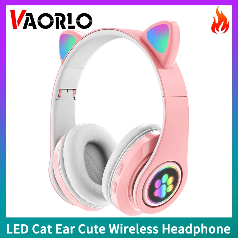 

B39M STN28 Cute Flash Light Cat Ears Wireless Headphones LED RGB Breathing Gaming Stereo HIFI Bass Foldable Bluetooth Earphones