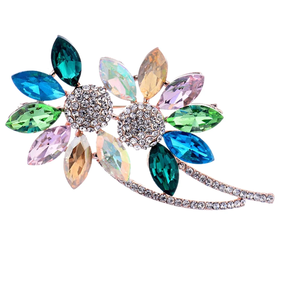 Броши женские в форме Подсолнечника Красочные горный хрусталь инкрустированная