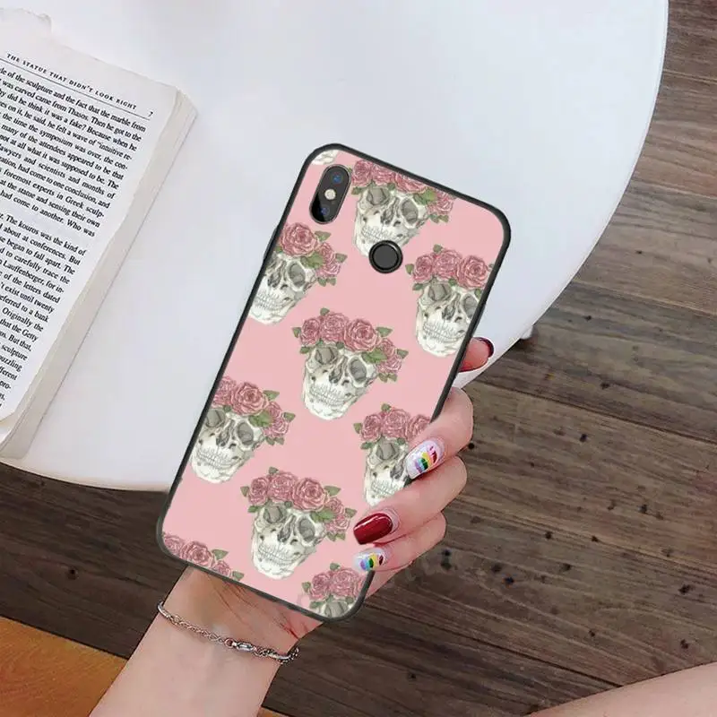 

Skeleton flower pattern horror Phone Case For Xiaomi Redmi note 4 4X 8T 9 9s 10 K20 K30 cc9 9t pro lite max