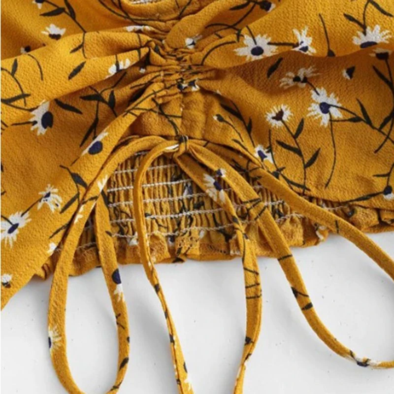 Женский пляжный комплект с открытыми плечами цветочным принтом и коротким