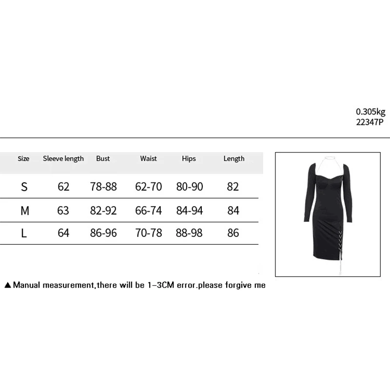

[You're My Secret] Vintage Dark Gothic Dress Long Sleeves Black Dresses High Waist Nightclub Sexy Clothing Zipper Strap Dress