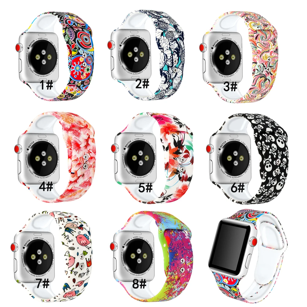 Ремешок силиконовый для Apple Watch Band 38 мм 42 40/44 аксессуары наручных часов с принтом