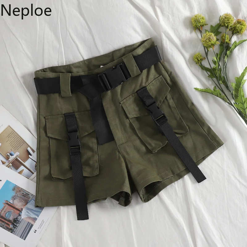 Neploe, модные женские шорты с поясом в стиле сафари, шорты с карманами, женские свободные шорты в Корейском стиле, женские шорты с высокой талией, 45327
