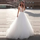 Женское ТРАПЕЦИЕВИДНОЕ свадебное платье ChuYu, сдержанное Тюлевое Прозрачное платье с круглым вырезом, без рукавов, с аппликацией и открытой спиной, 2021