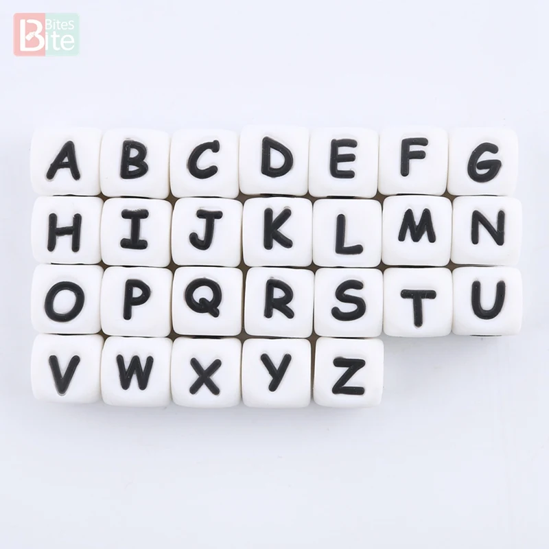 

10pc 12mm Silicone English Alphabet Letter Beads BPA Free Silicone Teether DIY Nursing Teething Necklace Pacifier Chain Baby Toy