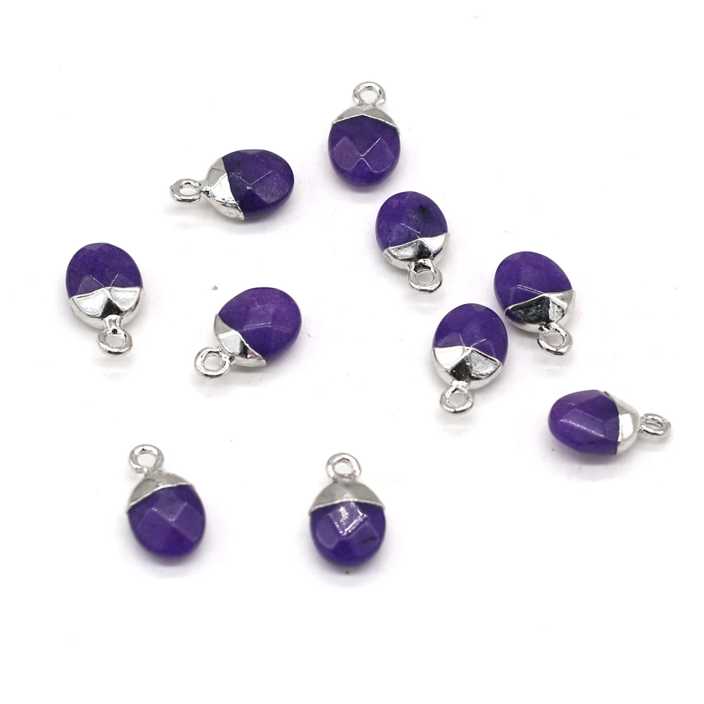 

2Pcs Fashion Flat Round Pendant Natural Faceted Stone Purple Charms for DIY Earring Necklace Accessories Women Jewelry Gift