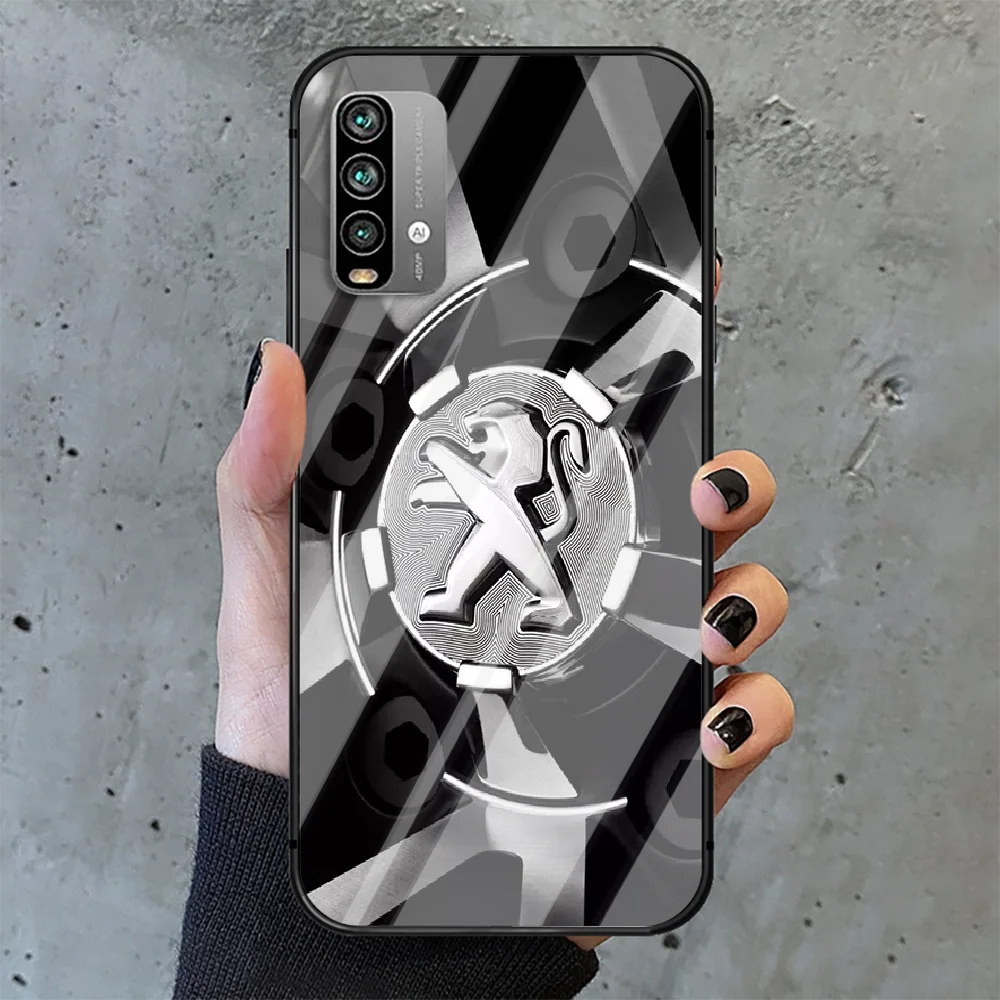 

Peugeots Car logo Phone Tempered Glass Case Cover For Xiaomi Redmi note k 7 8 9 10 30 40 A C T S Pro Cover Painting Case