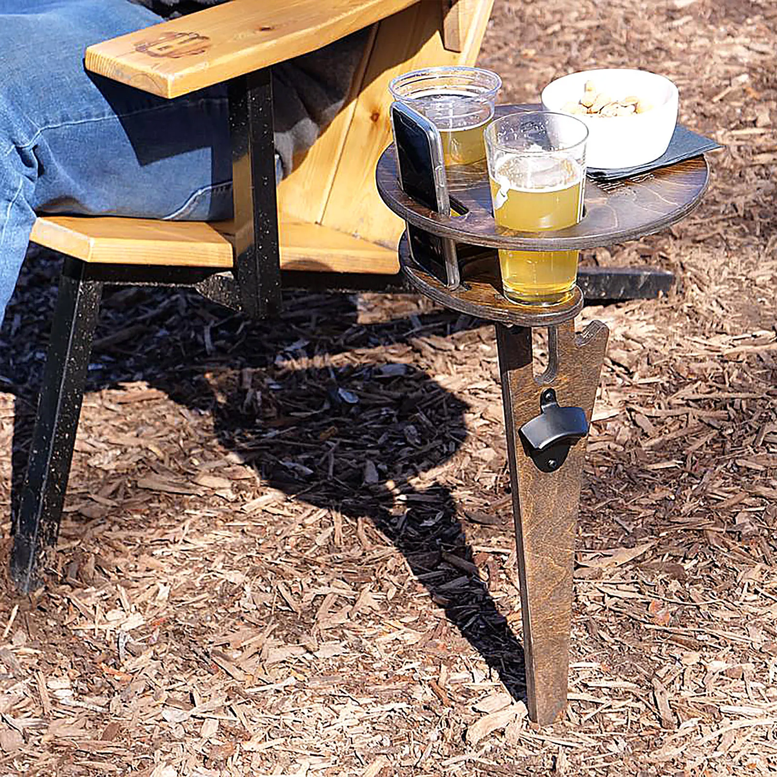 

Outdoor Portable Wine Table with Foldable Round Desktop Mini Wooden Easy