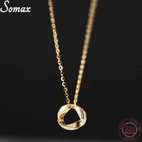 925 sterling silver mobius smooth pendant necklace women plating 14k gold shiny clavicle chain simplicity fashion jewelry gift