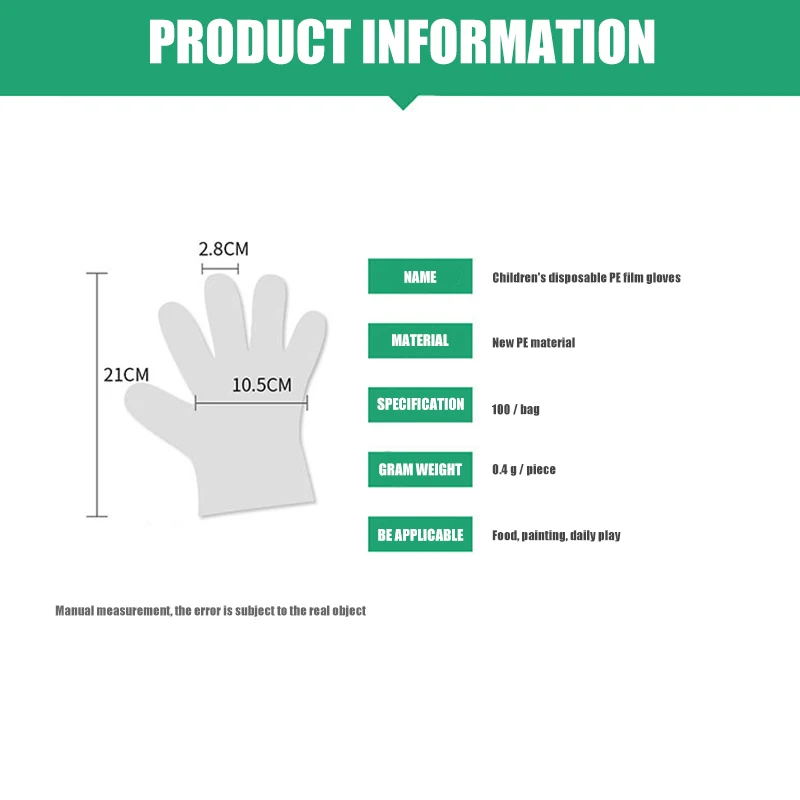 

AOZBZ 100pcs Disposable Gloves Thickened Children Food Grade PE Material Transparent Plastic Film for 4 To 12 Years Old Kids