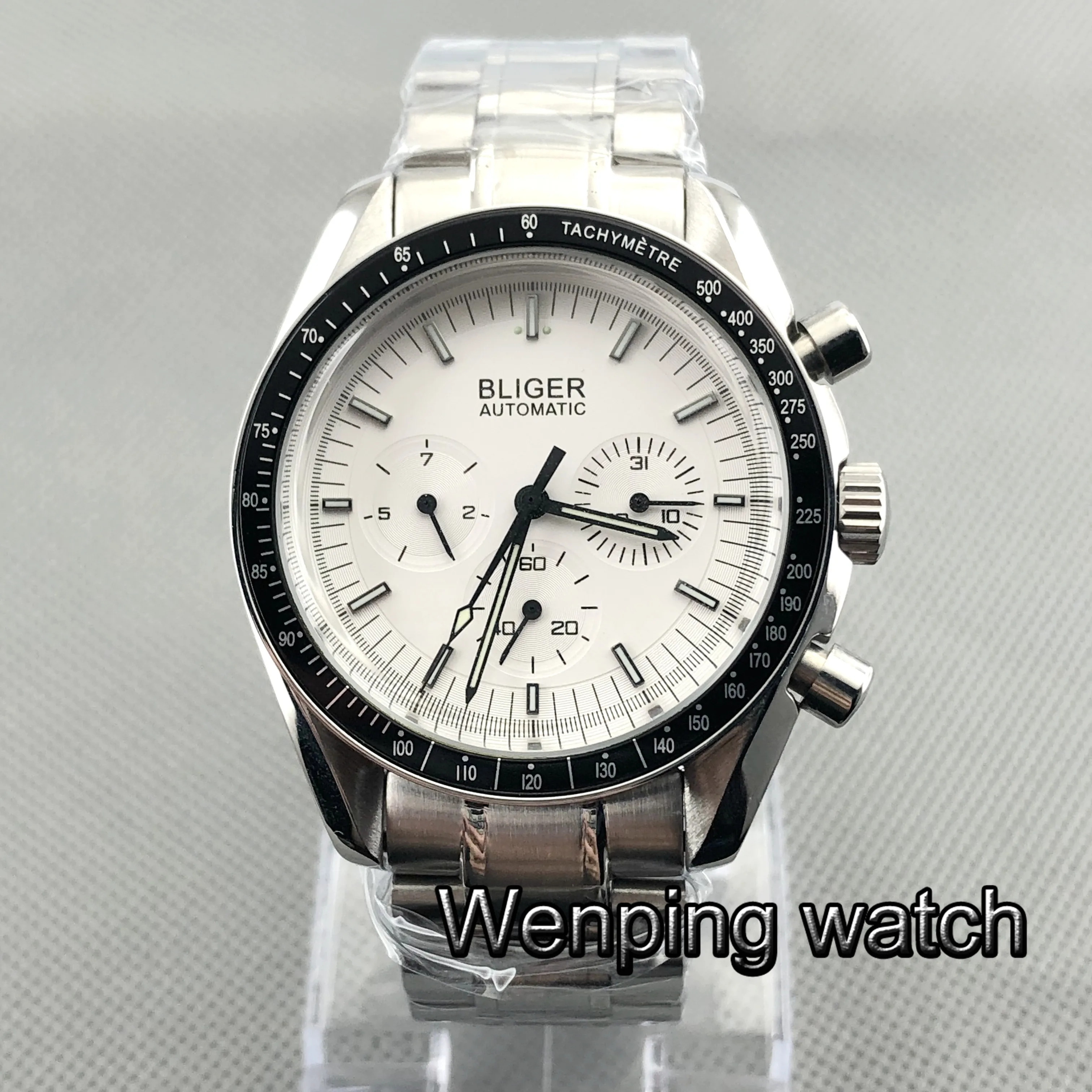 40mm Bliger gray dial week date indicator multifunction stainless steel strap automatic mens luxury mechanical watch | Наручные часы