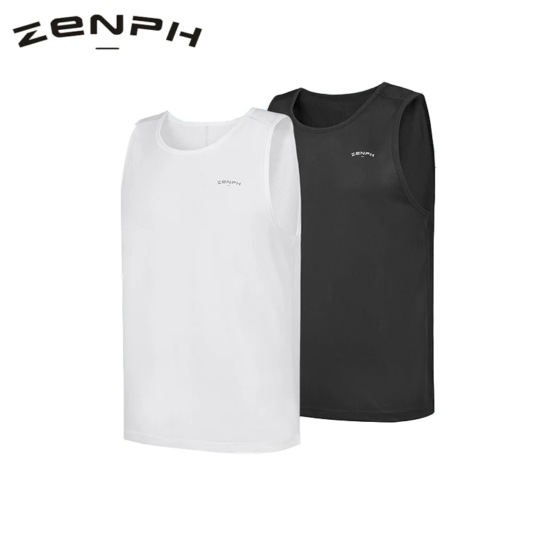 Мужской жилет для бега Zenph без рукавов с круглым вырезом уличный черный белый