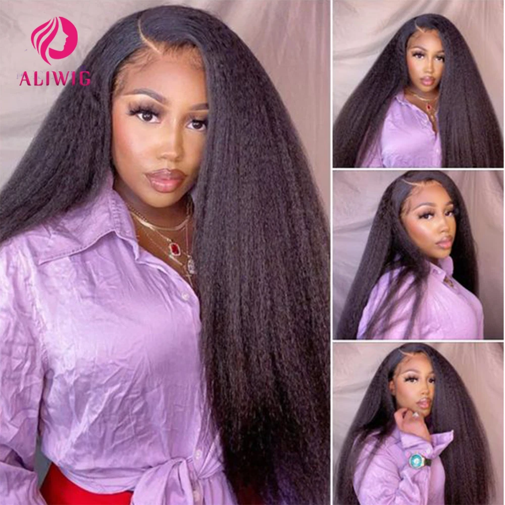 

Mifil Yaki Straight 100% Remy Kinky Straight Human Hair Wig Pre Plucked 13x4 Lace Front Wigs For Women With Baby Hair 32 Inch