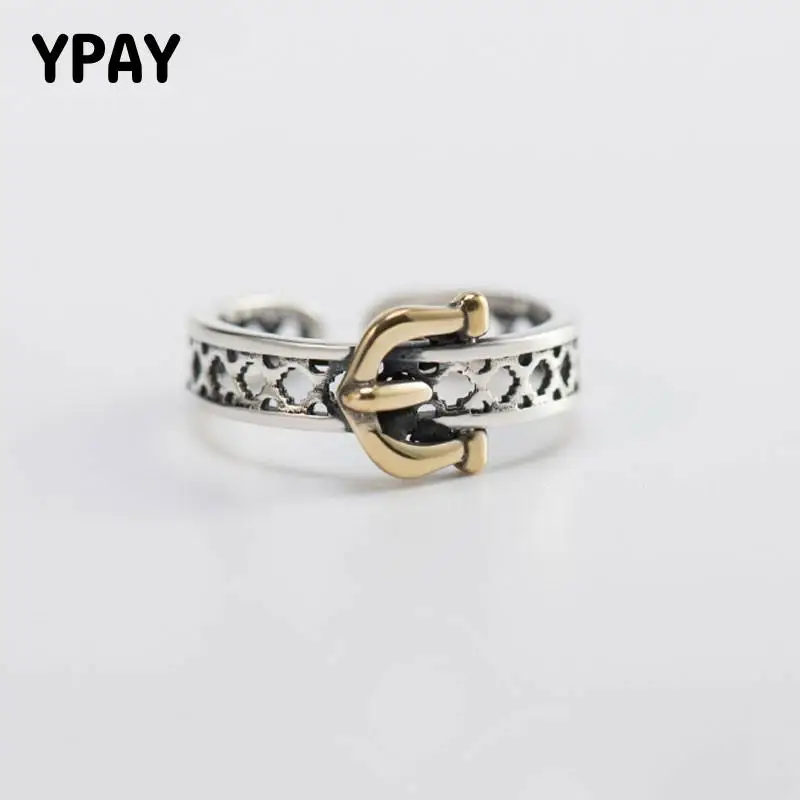 

YPAY Vintage Belt Design Adjustable Ring for Women Men Solid 925 Sterling Silver Metal Open Finger Ring Trendy Jewelry YMR355