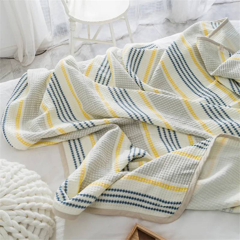 

Stripe Blanket Throw Quilts 95% Cotton + 5% Linen Sofa Cover Summer Thread Blanket Home Bedding 145*200cm, 200*210cm Grey Yellow