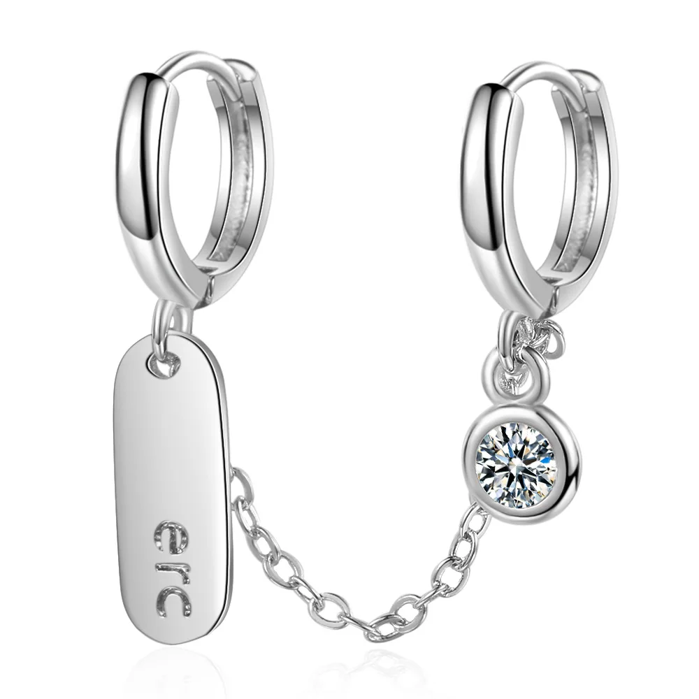 

Letter Rectangle Designer Double Pierced Hoop Earrings For Women Bling Cubic Zirconia 925 Sterling Silver Fashion Korean Jewelry