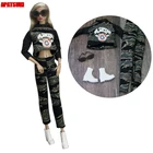 Камуфляжном армейском стиле для мальчиков, наряды для куклы Барби комплект одежды с цветочным принтом для Барби укороченный топ рубашка обувь под брюки очки 16 мягкого плюша; Аксессуары для куклы игрушки