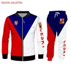 Комплект Спортивный унисекс из куртки на молнии и штанов, с 3D принтом флага Чехии и футболки, S-7XL