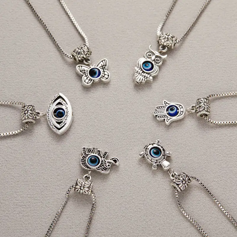 

Charm Turkish Jewelry Evil Blue Eye Butterfly Turtle Owl Palm Necklace for Women Men Pendant Clavicle Chain Choker Jewelry Gifts