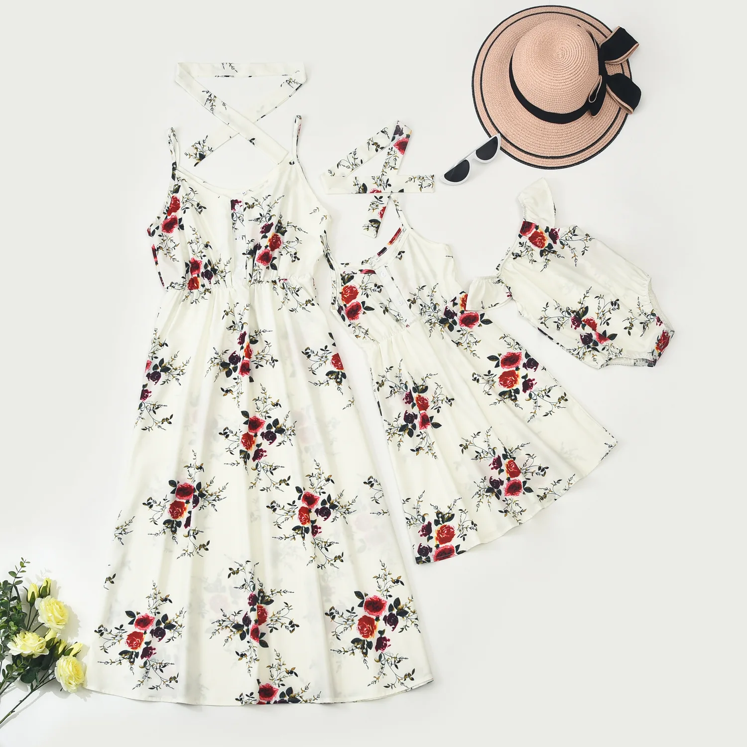 

Mother-Daughter Matching Outfit Flowers Floral Printed Dress Dress