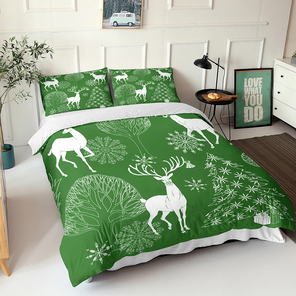

Green Comforter Sets Elk Pattern Bed Linen Creative Bedding Sets With Pillowcases Warm Home Textiles Soft Duvet Cover