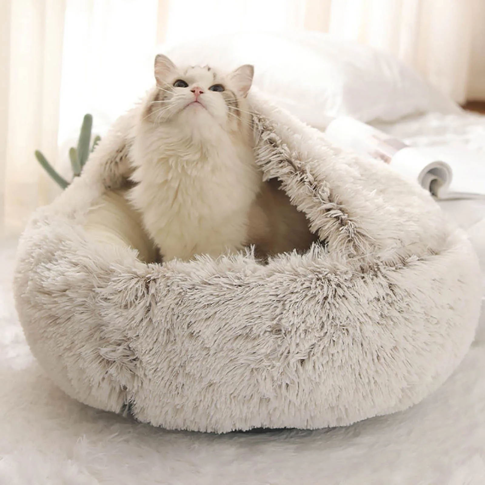 

Super Soft Pet Bed Kennel Dog Round Cat Winter Warm Sleeping Bag Long Plush Large Puppy Cushion Mat Portable Cat Supplies