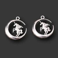 10pcs silver plated meniscus unicorn pendant retro necklace earrings metal accessories diy charm for jewelry crafts making a1196