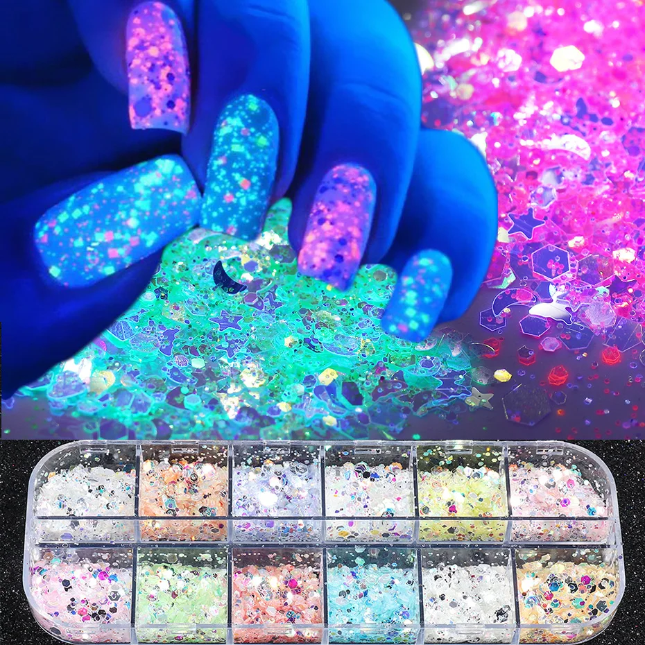 Флуоресцентная пудра для ногтей блестящая Блестящая бабочка сердце