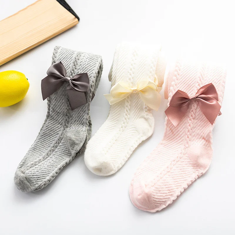 

Pantis de malla con lazo para bebés, medias ajustadas de algodón para chico de 0 a 4 años, primavera y otoño