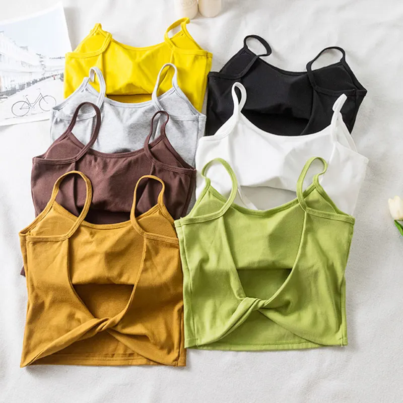 Женский сексуальный укороченный топ без рукавов с пуш ап бюстгальтером открытой