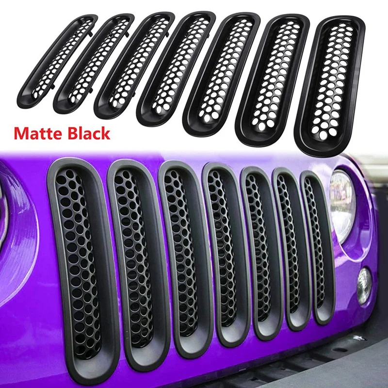 7X Front Grill Mesh Inserts Clip-in Grille Guard for Jeep Wrangler JK JKU Unlimited Rubicon Sahara 2007-2017 Matte Black