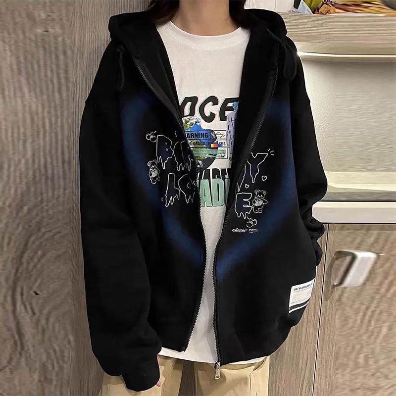 Женские толстовки Y2k на молнии куртка в стиле хип-хоп уличная одежда свитшот с