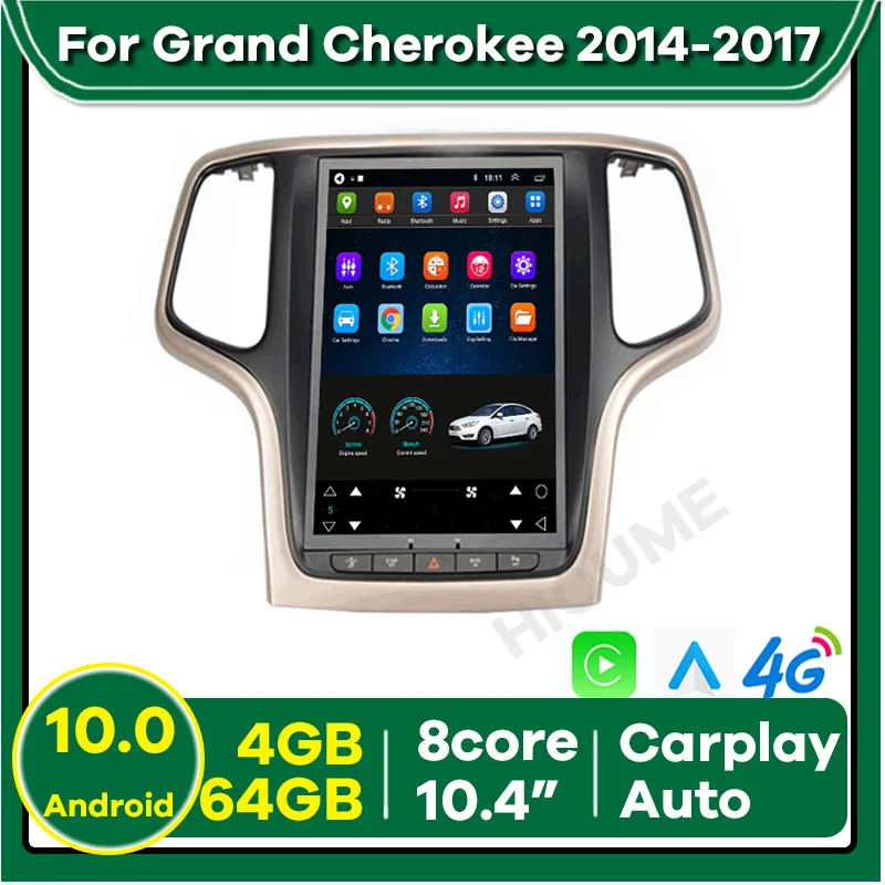 

10.4" Android10 Vertical Screen 4+64G Car Multimedia Player GPS Navigation for JEEP Grand Cherokee Radio 2014-2017 CarPlay DSP