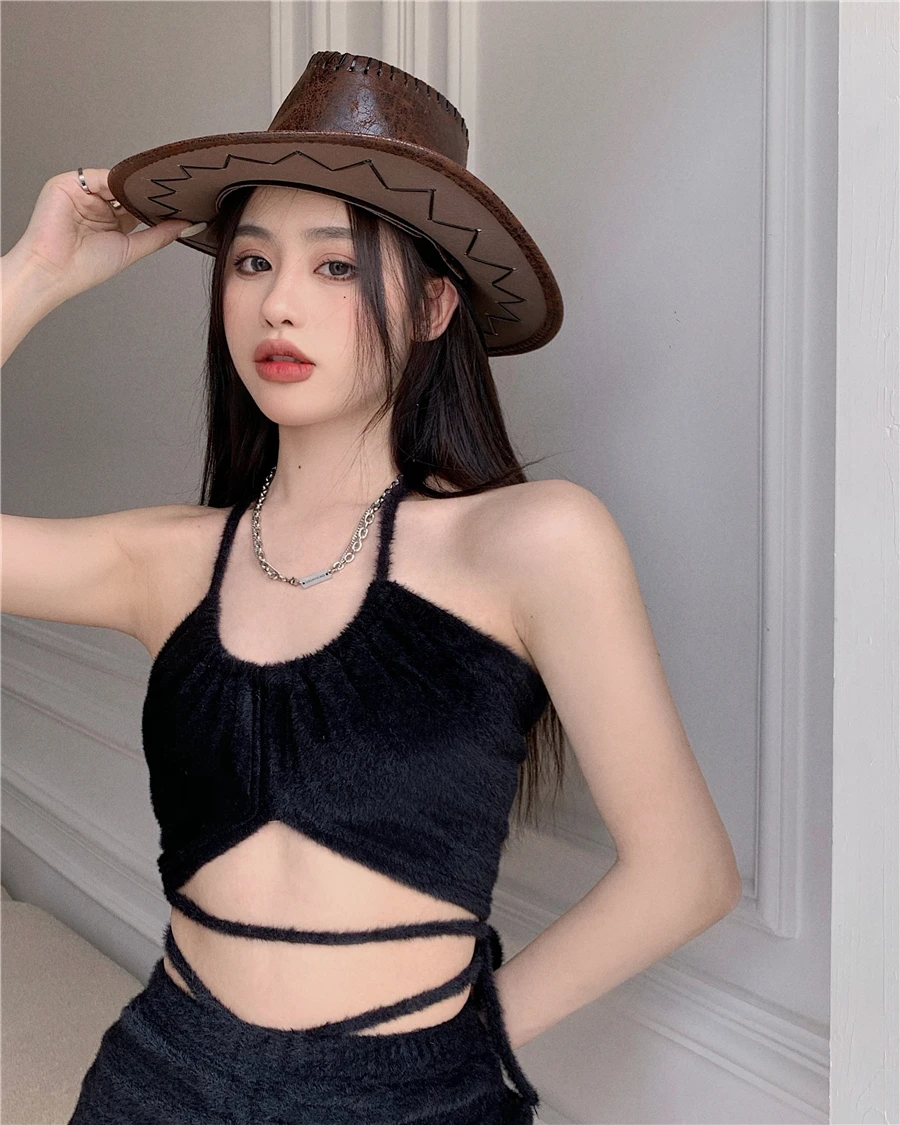 

Sexy hot girl suit female halter camisole high waist bag hip bust A-line skirt two-piece set of 2021 summer new style