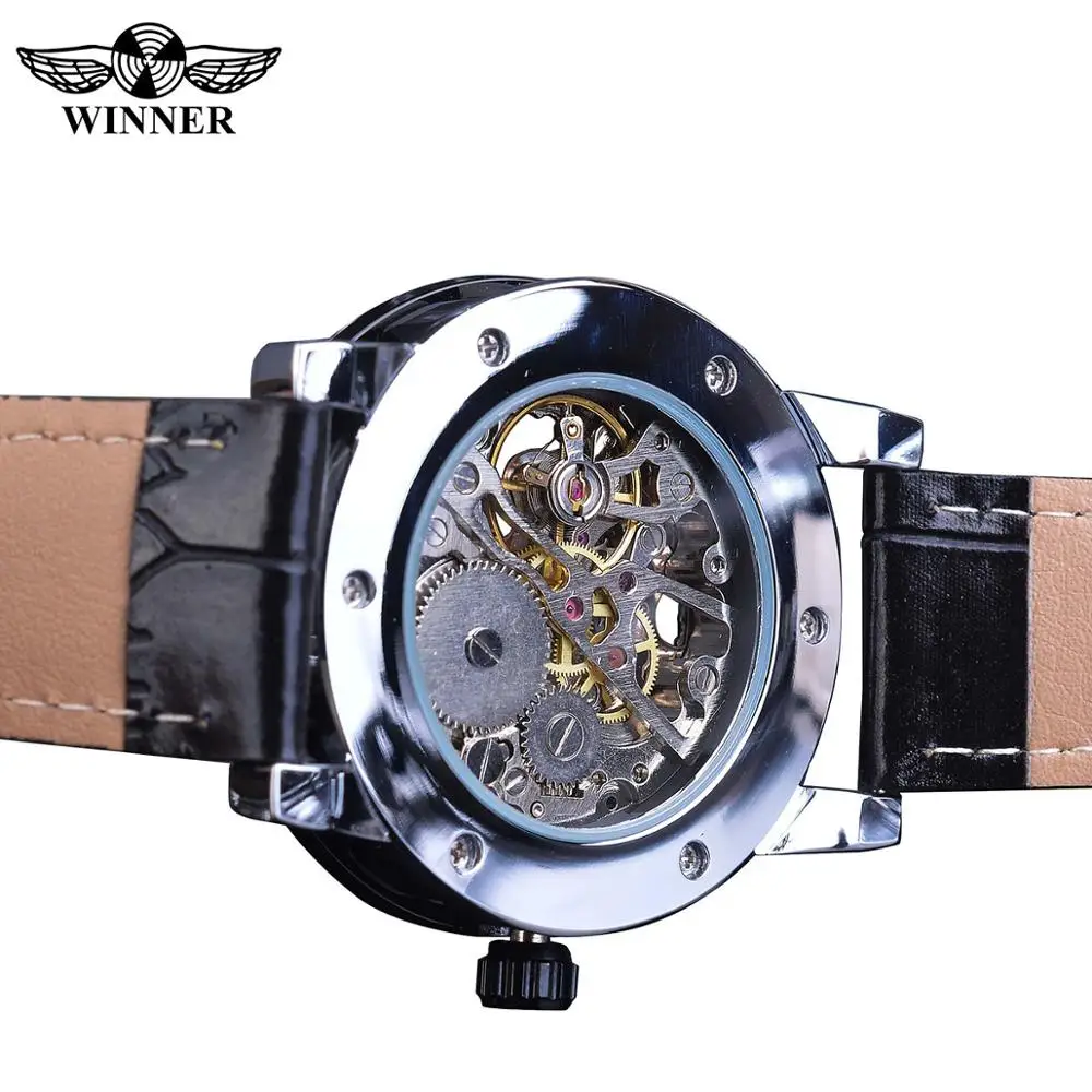 Winner Steampunk роскошные часы с бриллиантами светящимися стрелками и синим