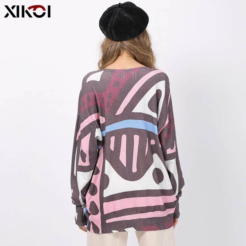 Новинка Свитера XIKOI с ретро-принтом для женщин зимние теплые пуловеры длинным
