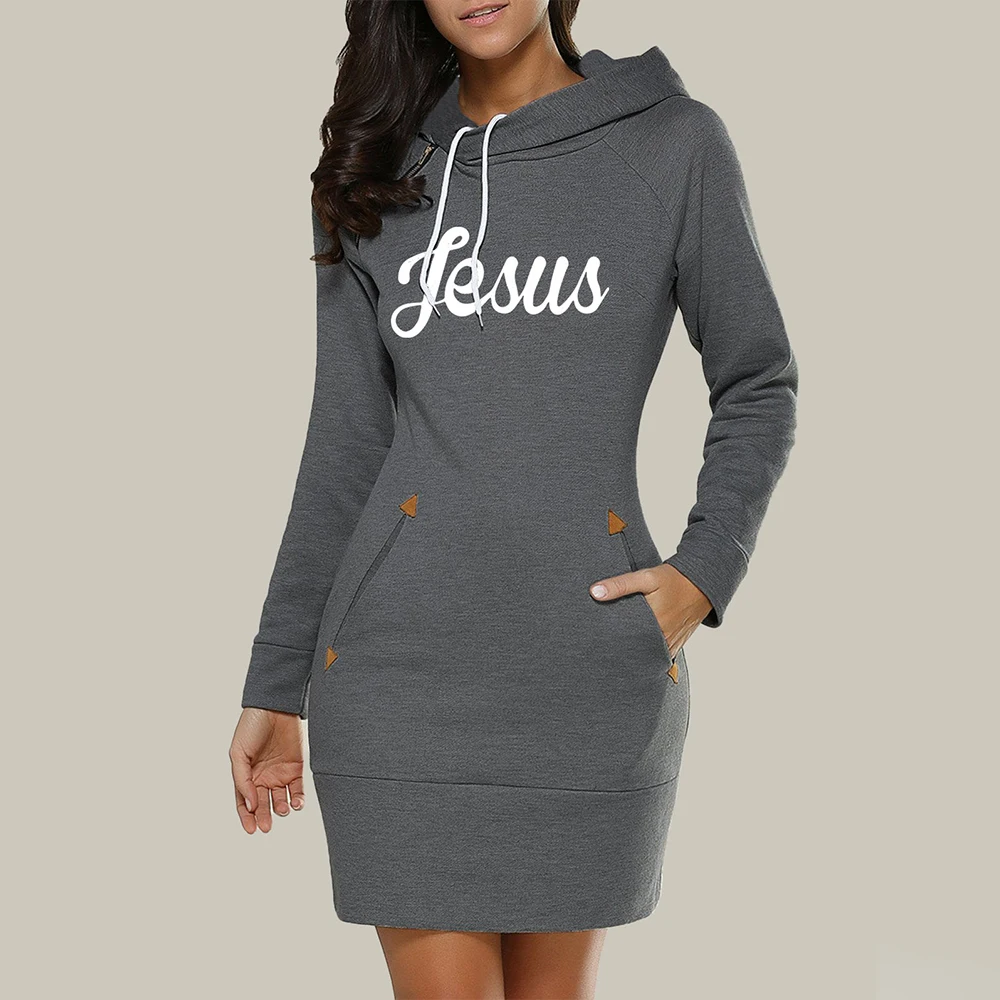 

Spring and Autumn Ladies Hooded Sweatshirt Long Sleeve Dress Ladies Clothing Hooded Pocket Pullover Dress vetement femme 2021