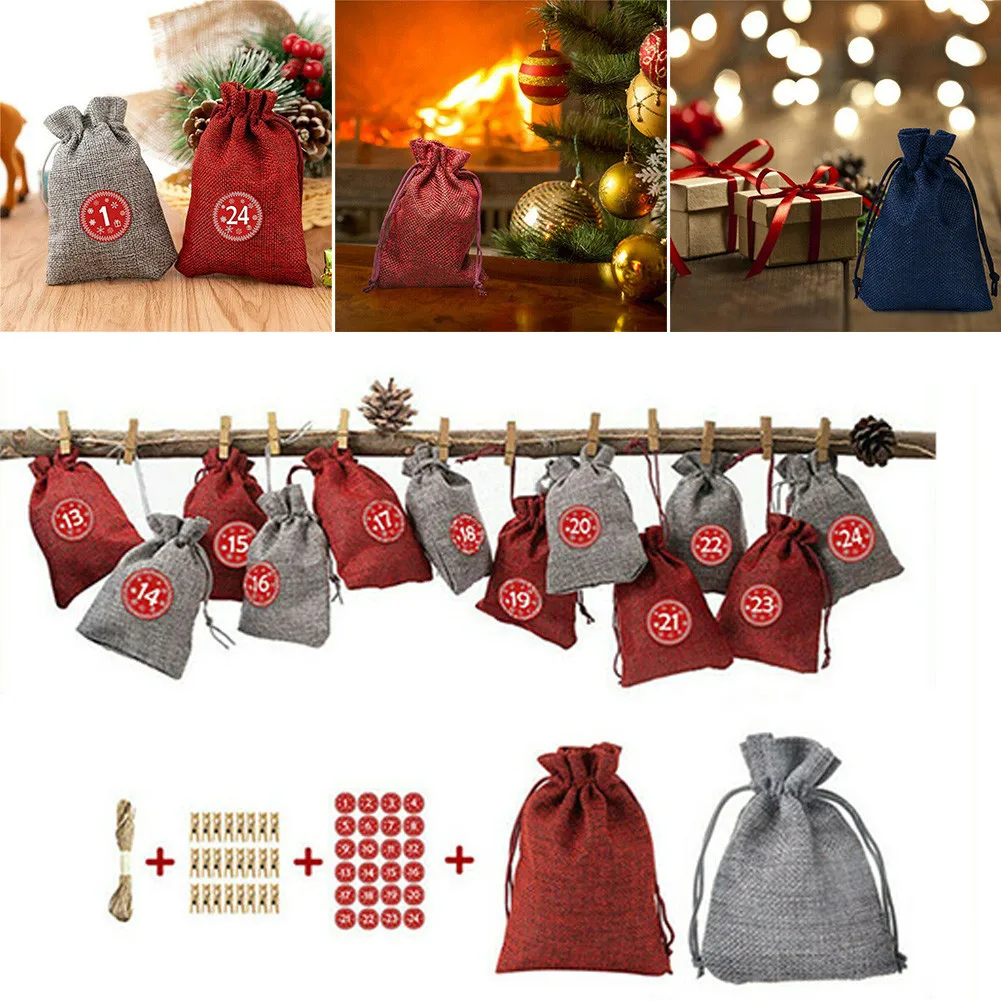 

Calendar Cloth Bag Candy Christmas Cotton Linen Decoration Gift Holiday