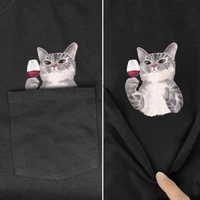 animal t shirt fashion brand summer pocket cat printed t shirt mens for women shirts hip hop tops funny cotton tees