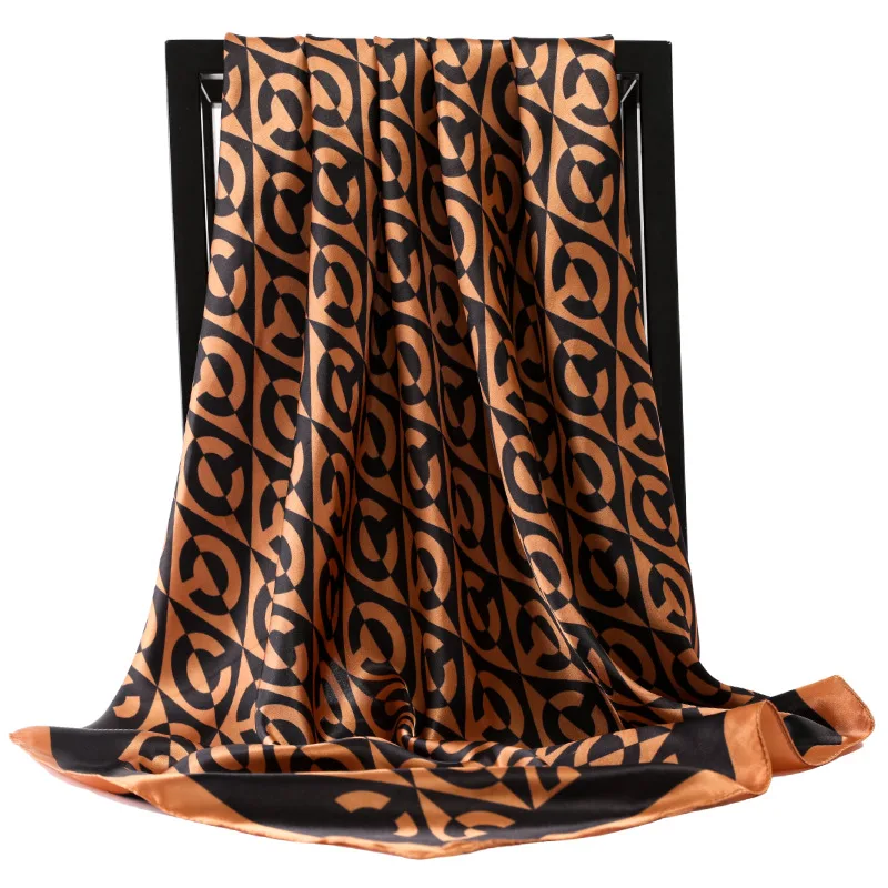 

2021 Female Letter Silk Scarves Popular Print Sunscreen Handkerchief Summer 90X90CM Dustproof Kerchief Fashion New Square Shawls