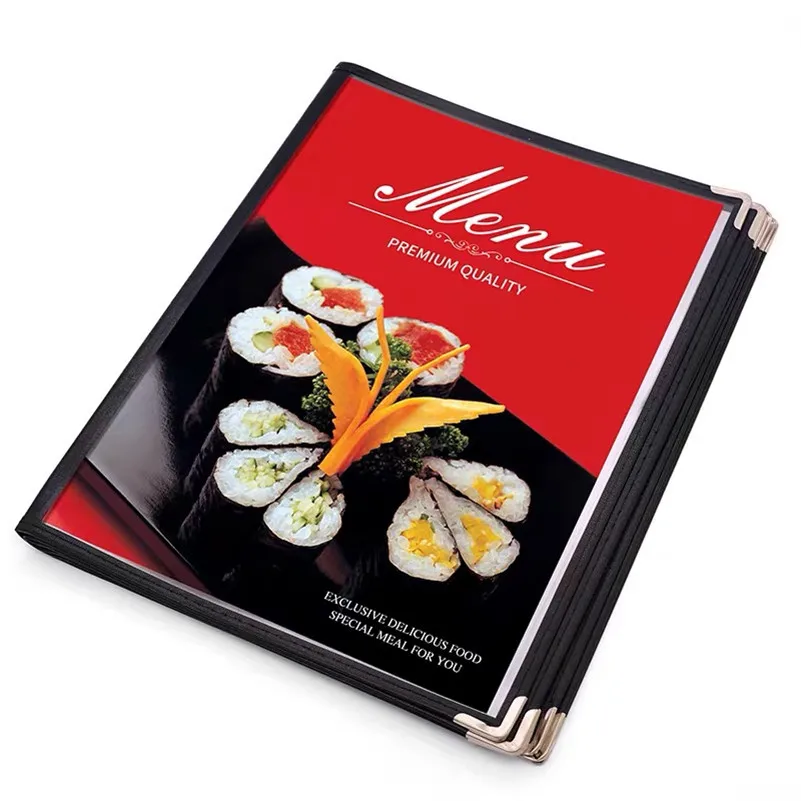 A4 Black Leather Recipe Menu Paper Book Frame PVC Binder Inner Page Replaceable Restaurant Cafe Table Holder Stand | Канцтовары для
