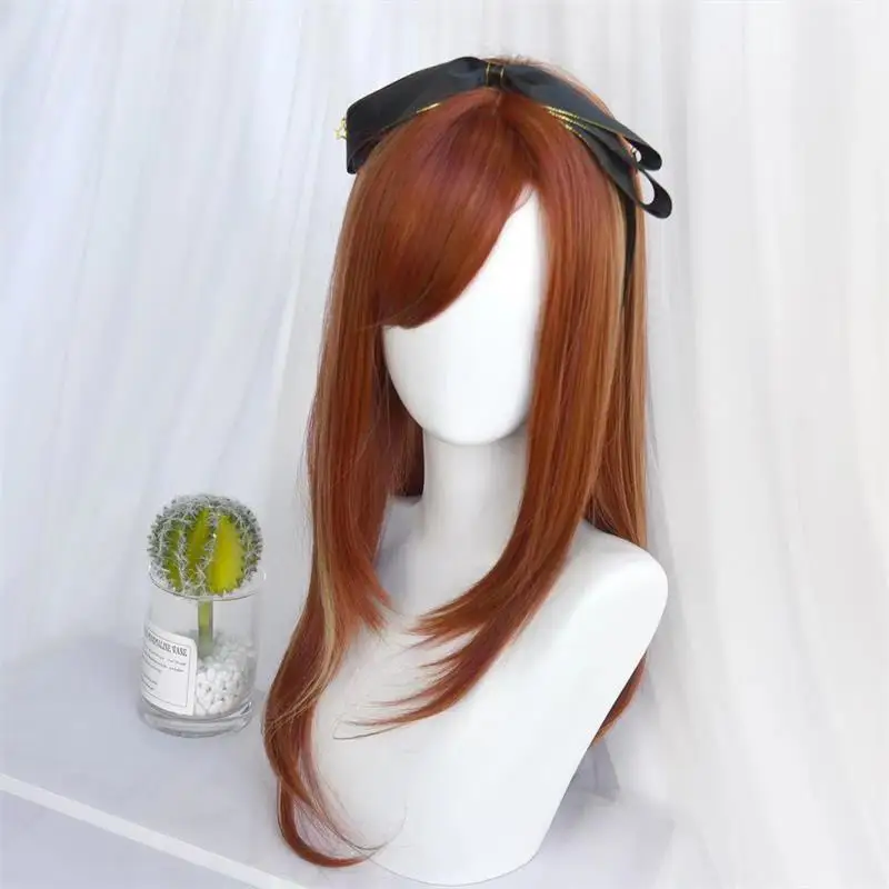 

Gothic style red cos wig temperament girls straight hair oblique bangs high temperature silk can be dyed perm wig