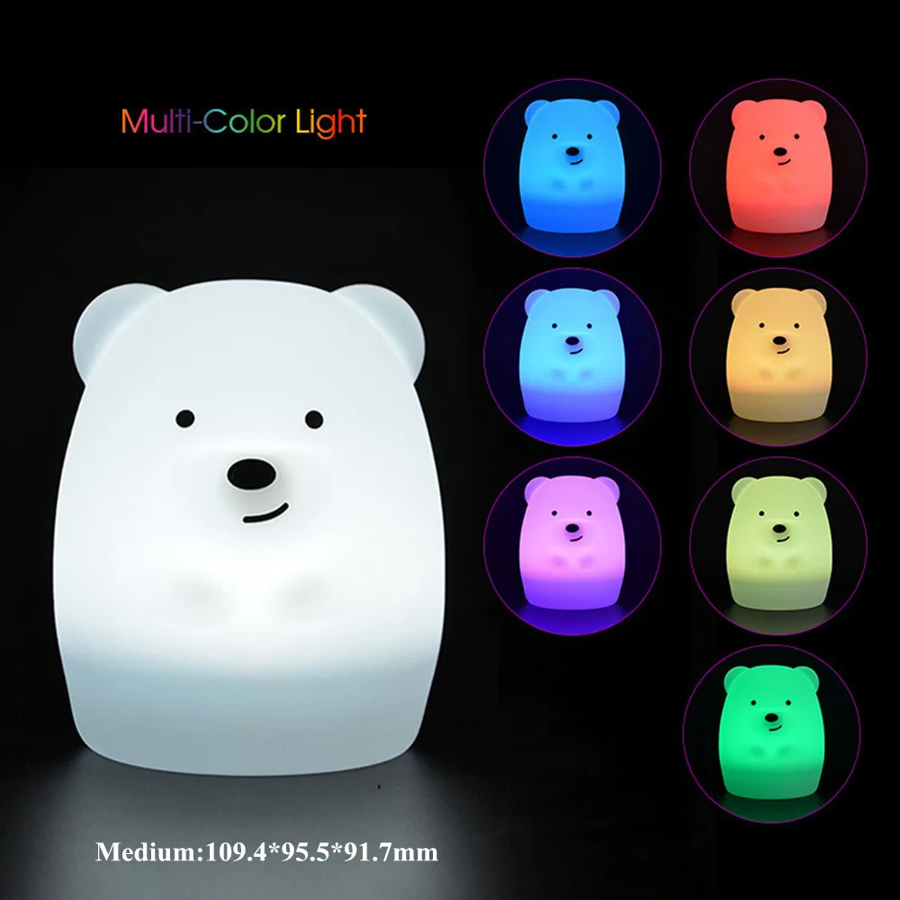 

Touch Sensor RGB Bear LED Night Light Silicone Desk Table Lamp Battery Powered Bedroom Bedside Lamp for Children Kids Baby Gift