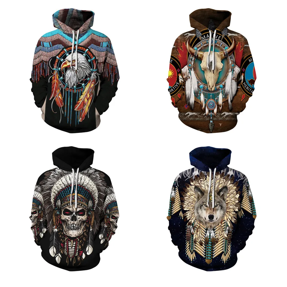 

Women Men Indian Skull Bull Head 3D Printed Hoodies Adults Halloween Cosplay Costumes Party Role Playing Dress Up Hooded Top